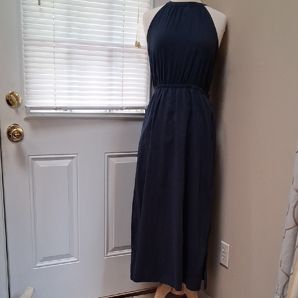 Elegant Navy Blue Halter Dress